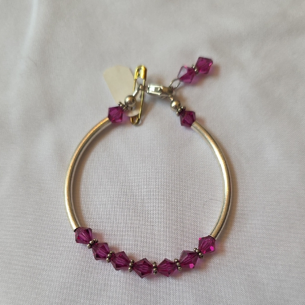 Sterling Silver and Swarovski Purple Beaded Boho Chic Festival Bracelet